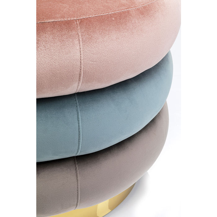 PUFF SANDUICHE TRIPLO (ROSA/AZUL/CINZA)TECIDO SUEDE BASE DOURADA 