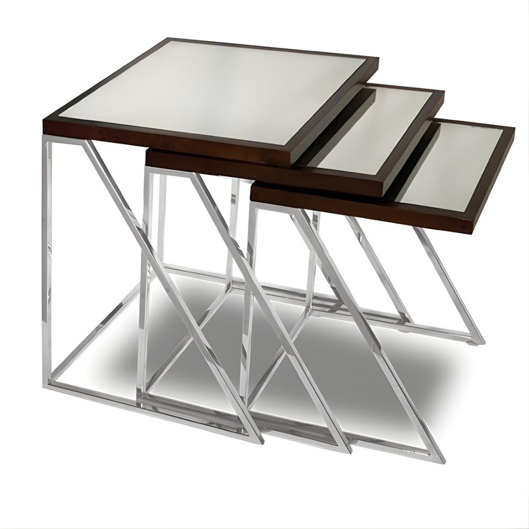 MESA LATERAL NINHO SOFIA METAL C/TAMPO ESPELHADO MODALI DESIGN JOGO 3 PEÇAS