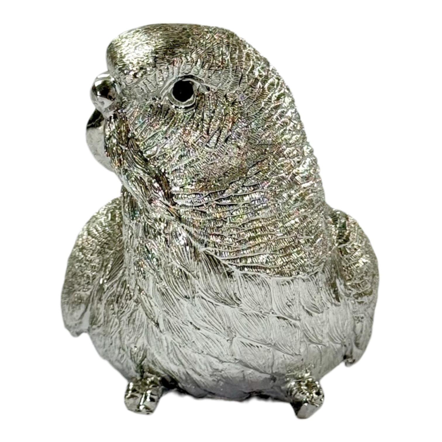 ESCULTURA PERIQUITO DEITADO RESINA PRATA COR MULDER