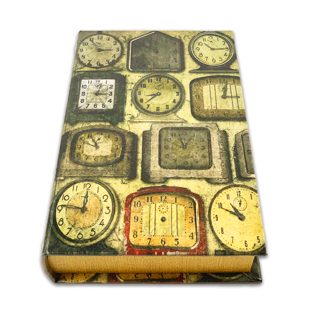 CAIXA RETANGULAR MADEIRA C/ESTAMPA RELOGIO FANCY PAR