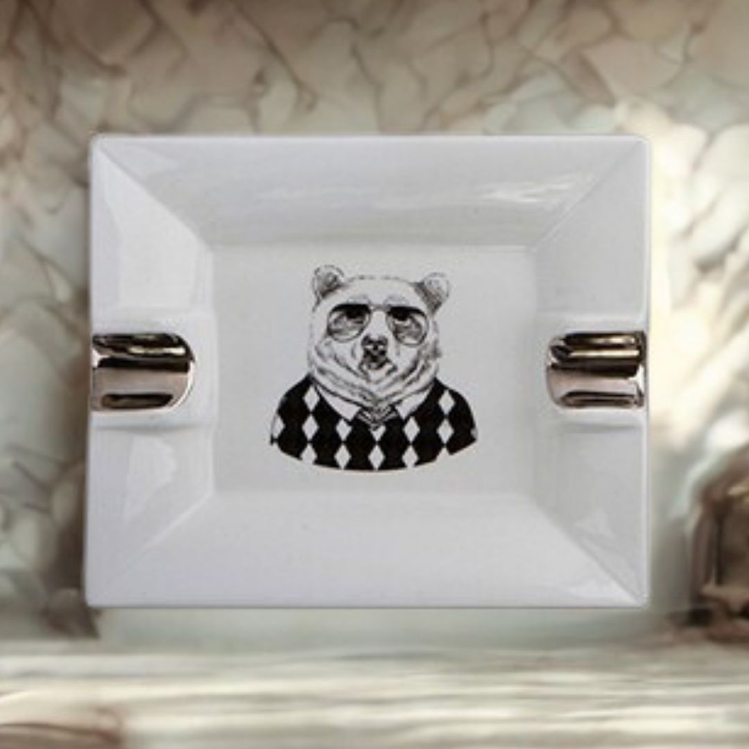 CINZEIRO CHARUTO URSO CERAMICA BRANCA/PRATA MODALI DESIGN