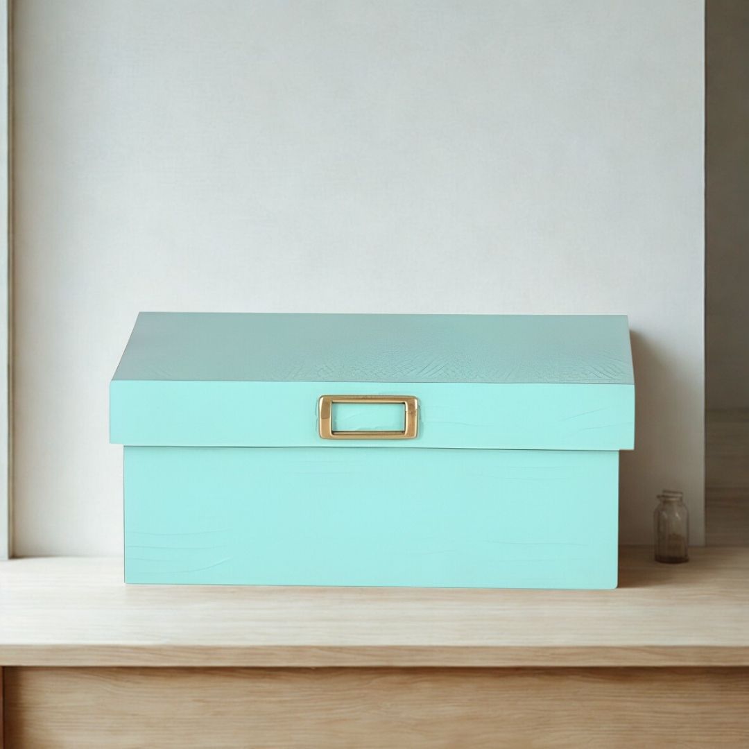 CAIXA RETANGULAR GRANDE GLAMOUR TURQUESA MADEIRA MODALI DESIGN