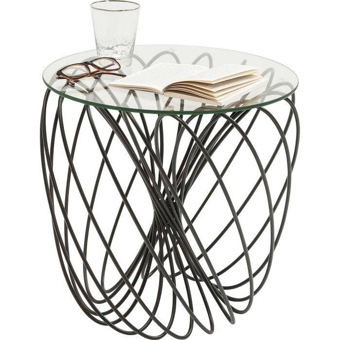 MESA LATERAL METAL ARAMADO TAMPO VIDRO 