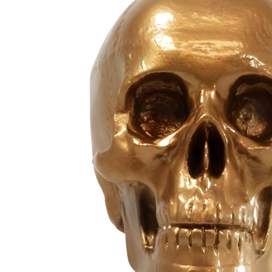 ESCULTURA CAVEIRA MONALISA RESINA OURO VELHO MODALI DESIGN