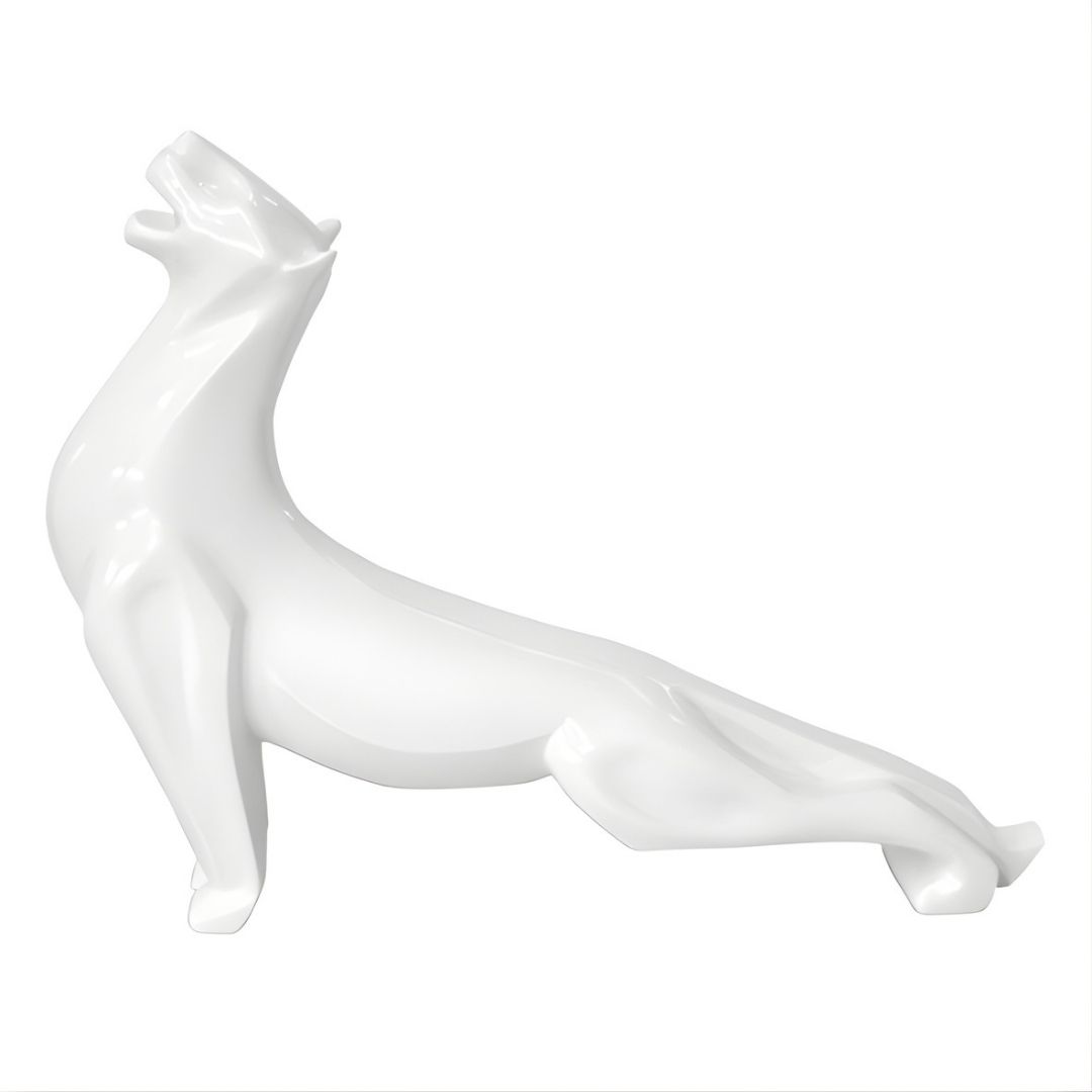 ESCULTURA NEW JAGUAR RESINA BRANCO MODALI DESIGN