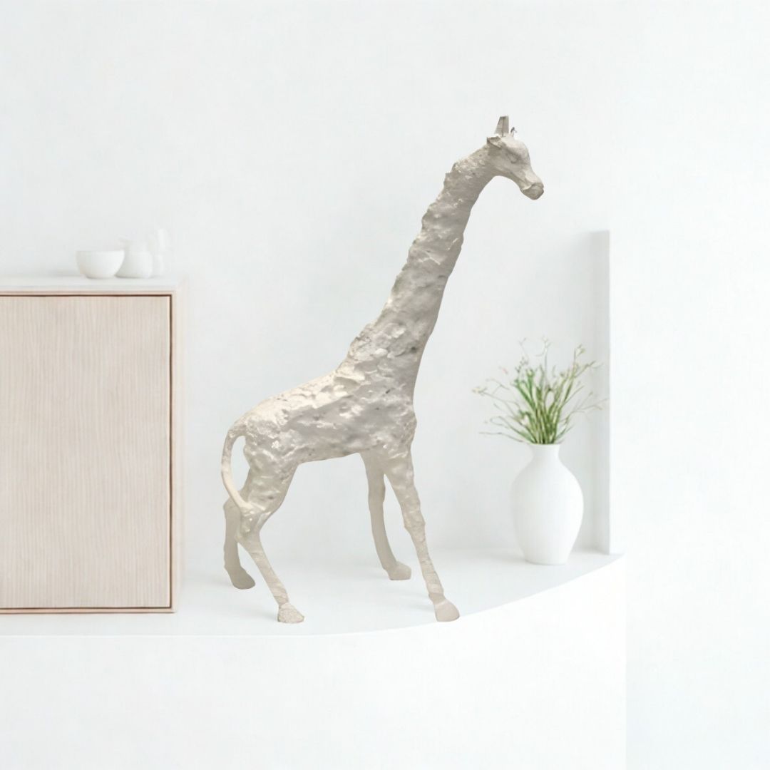ESCULTURA GIRAFA ABSTRADA GRANDE RESINA BRANCO MODALI DESIGN