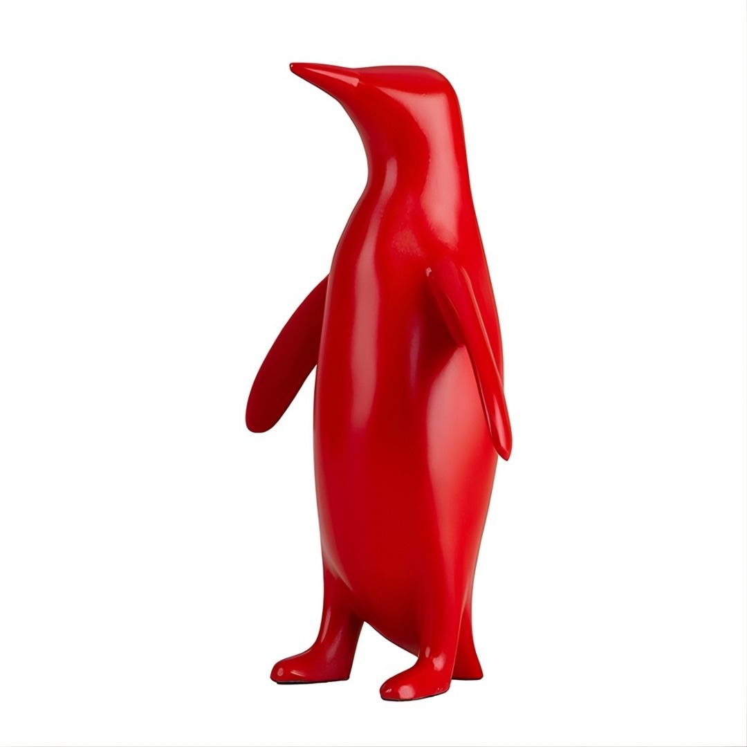 ESCULTURA PINGUIM RESINA VERMELHO MODALI DESIGN