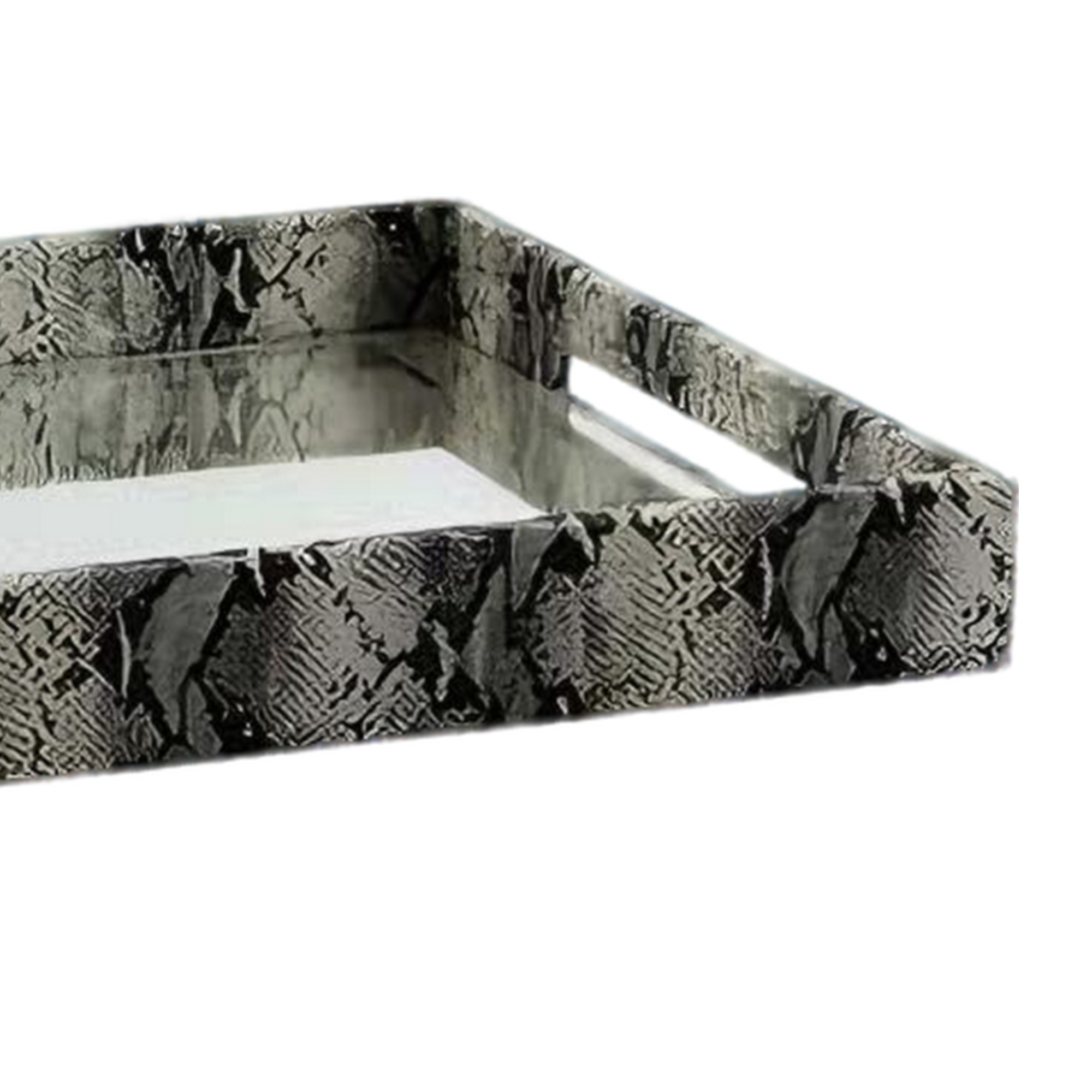 BANDEJA RETANGULAR COURO COBRA PRETO ESPELHADA MODALI DESIGN