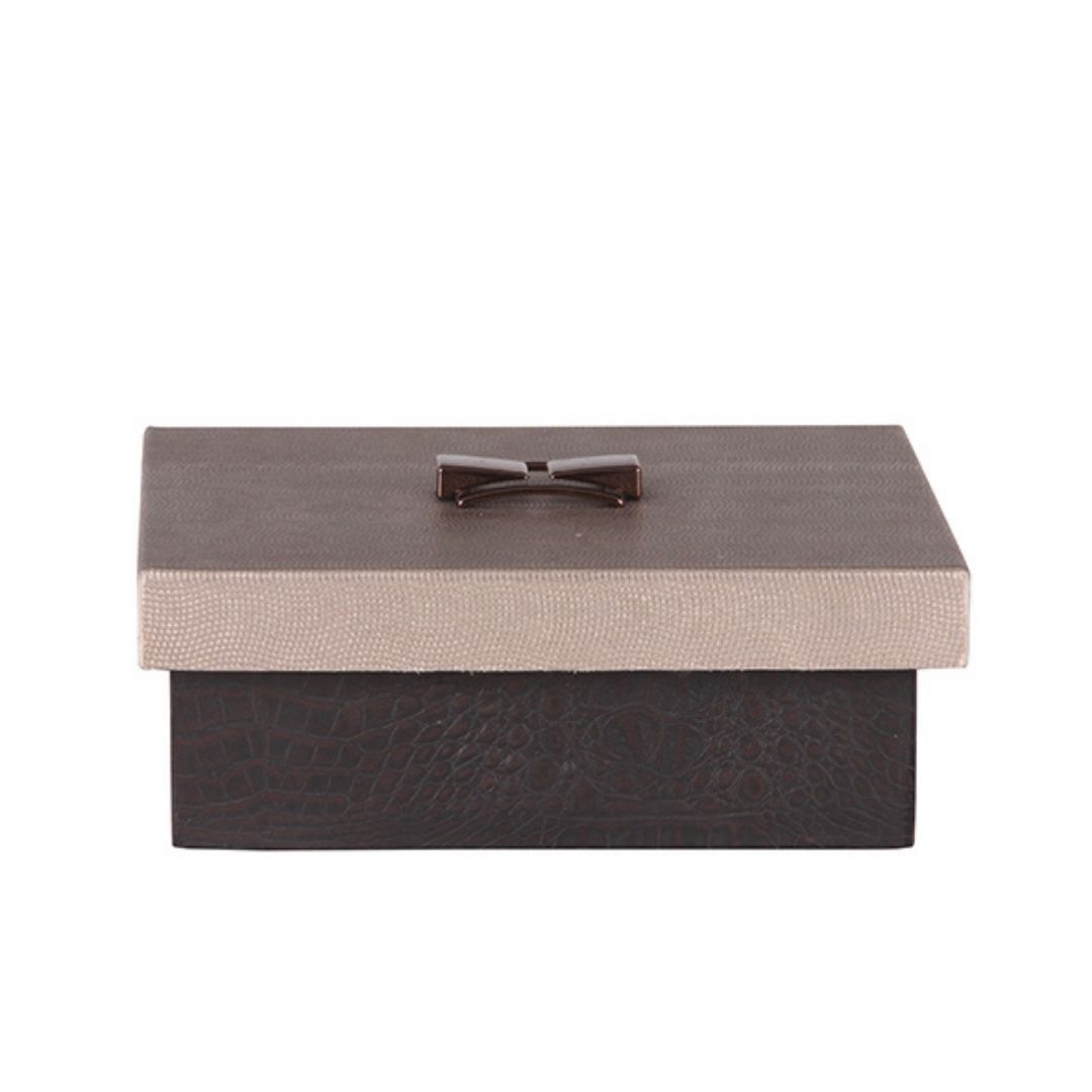 CAIXA QUADRADA LUNA II MADEIRA COURO TAMPA C/PUXADOR COBRE MODALI DESIGN