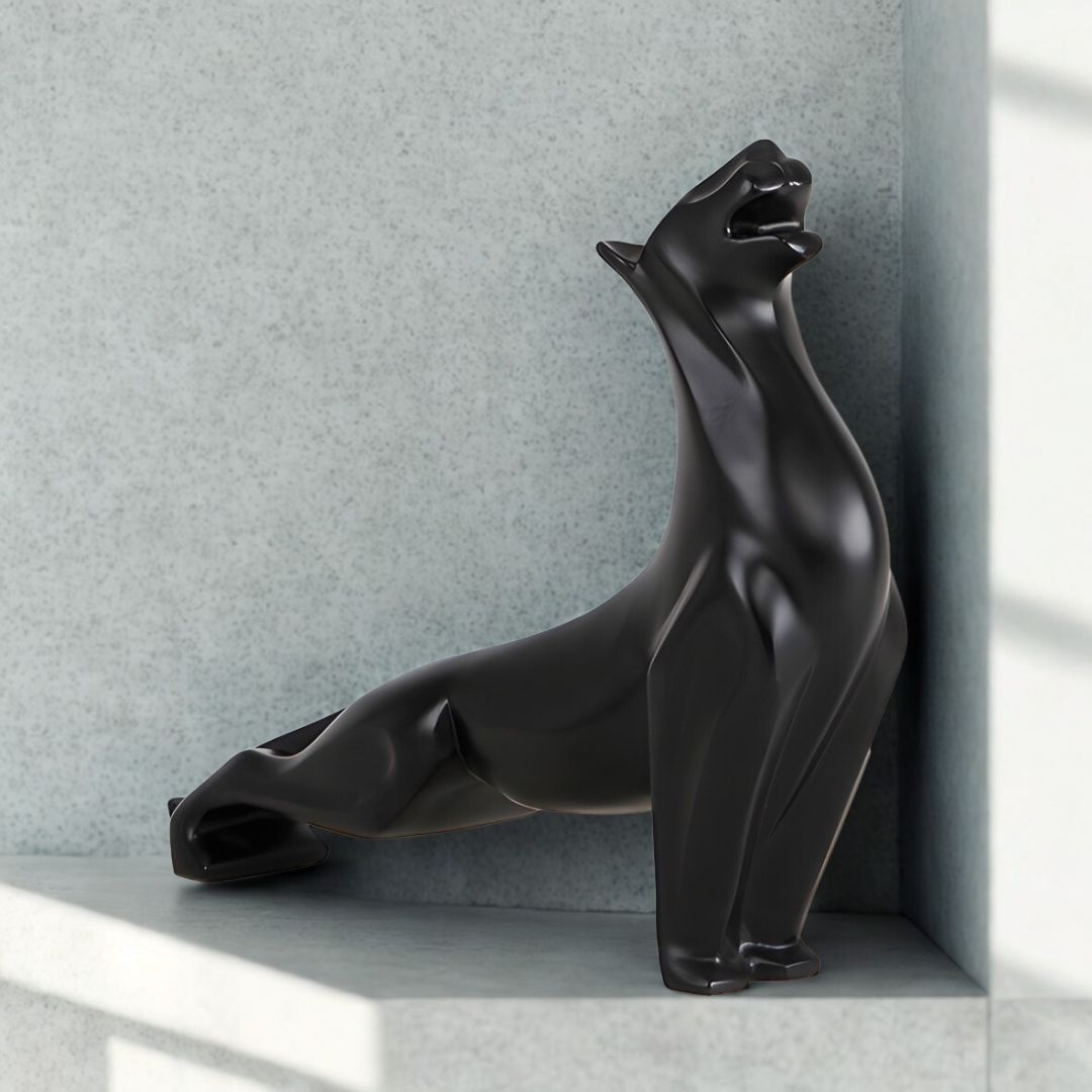 ESCULTURA NEW JAGUAR RESINA PRETO MODALI DESIGN