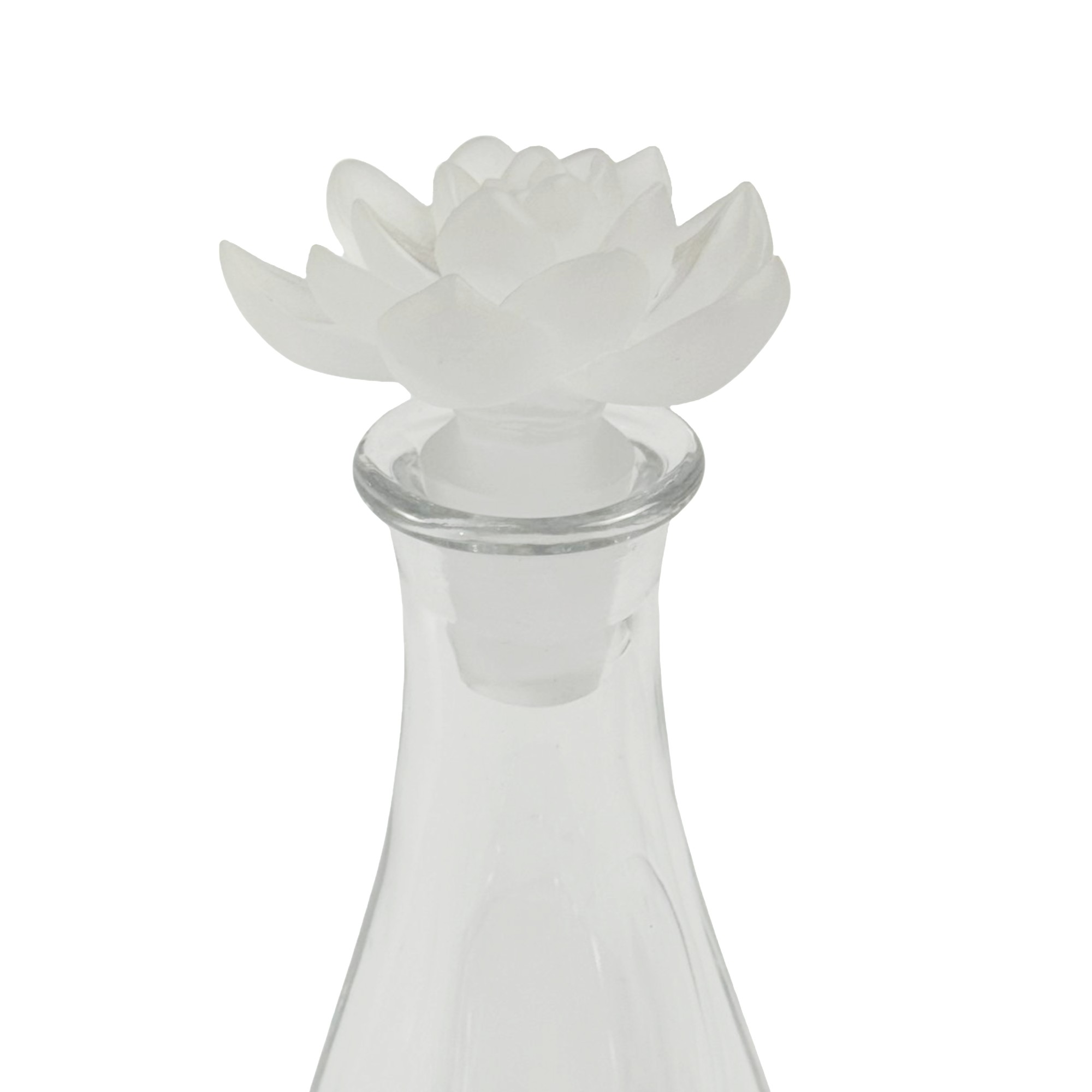 GARRAFA FLOR LOTUS CRISTAL TRANSPARENTE C/TAMPA BRANCA FOSCA 