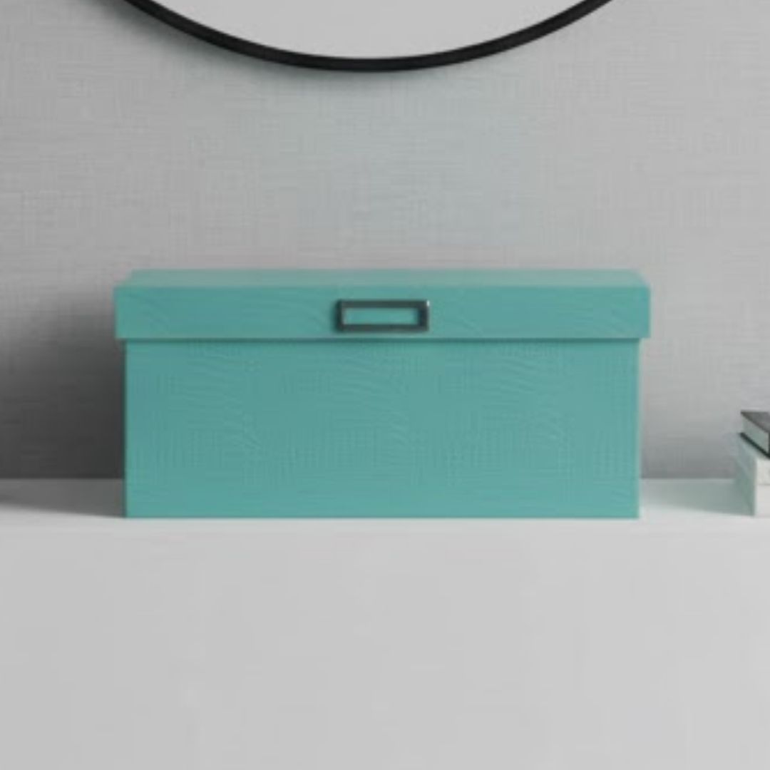 CAIXA RETANGULAR MEDIA GLAMOUR TURQUESA MADEIRA MODALI DESIGN