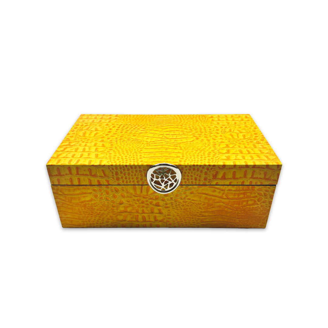 CAIXA RETANGULAR MADEIRA/COURO CROCO AMARELA MODALI DESIGN
