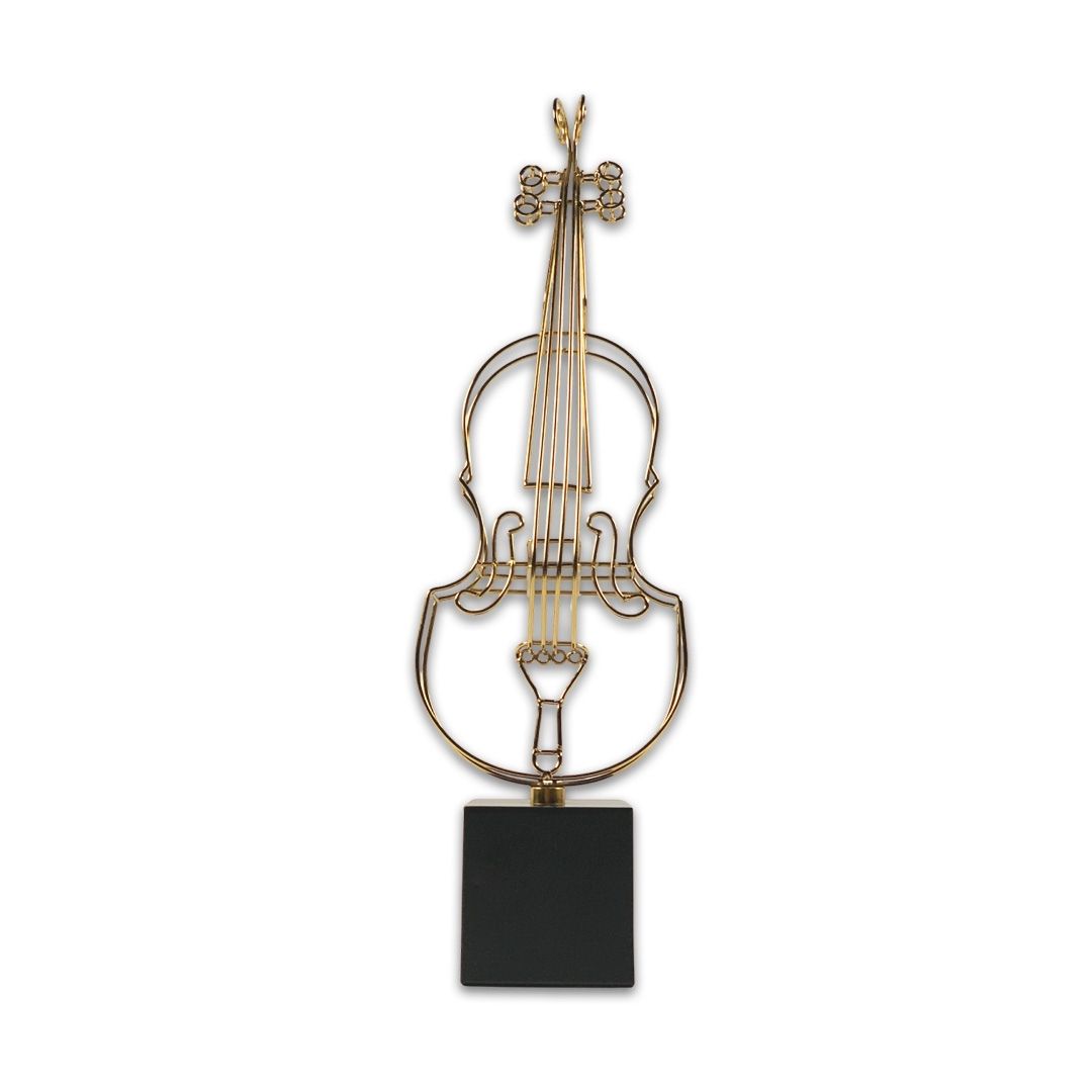 ESCULTURA VIOLINO NO PEDESTAL METAL DOURADO MODALI DESIGN