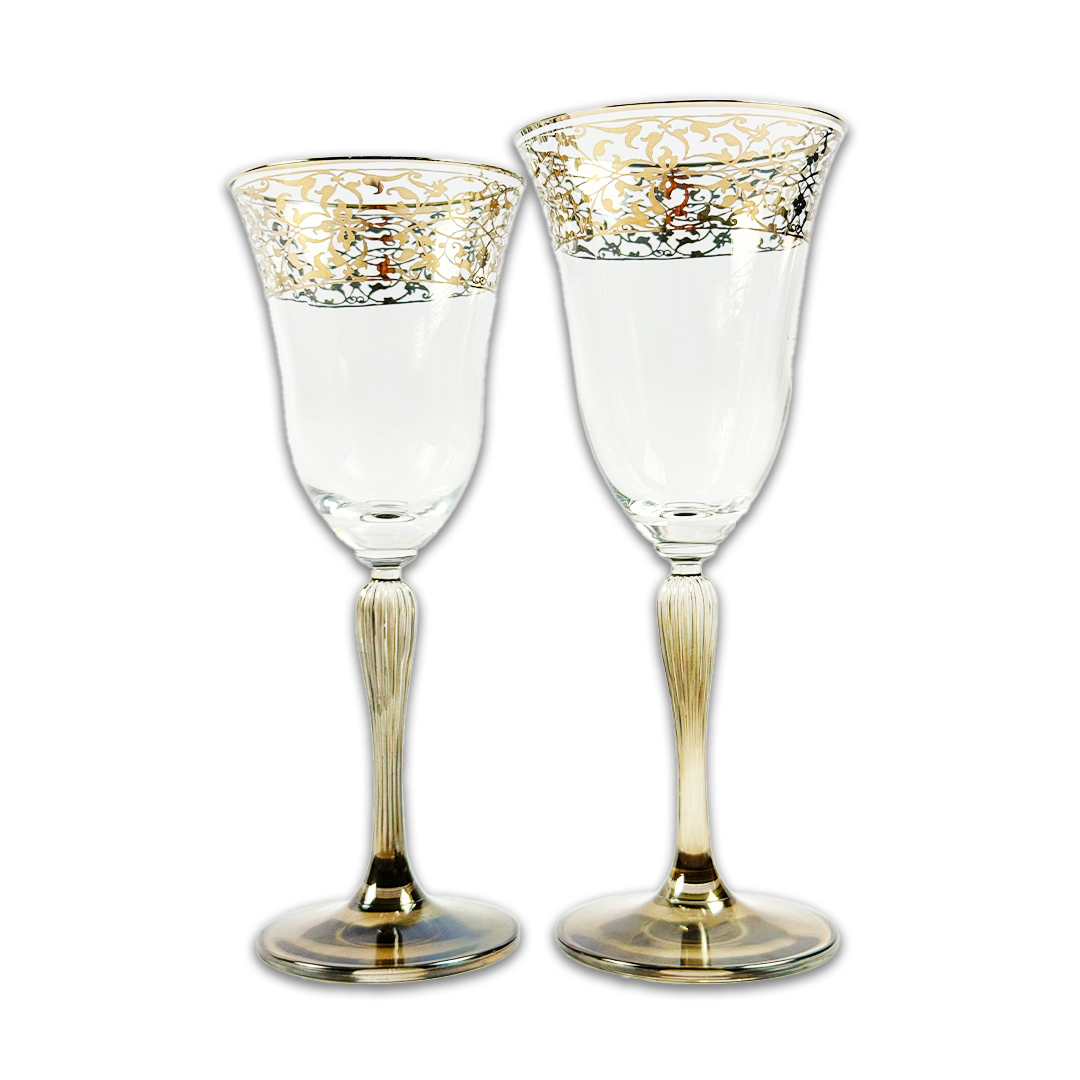 TACA AGUA/VINHO VIRGINIA CRISTAL/PRATEADO A CASA K JOGO 12 PEÇAS