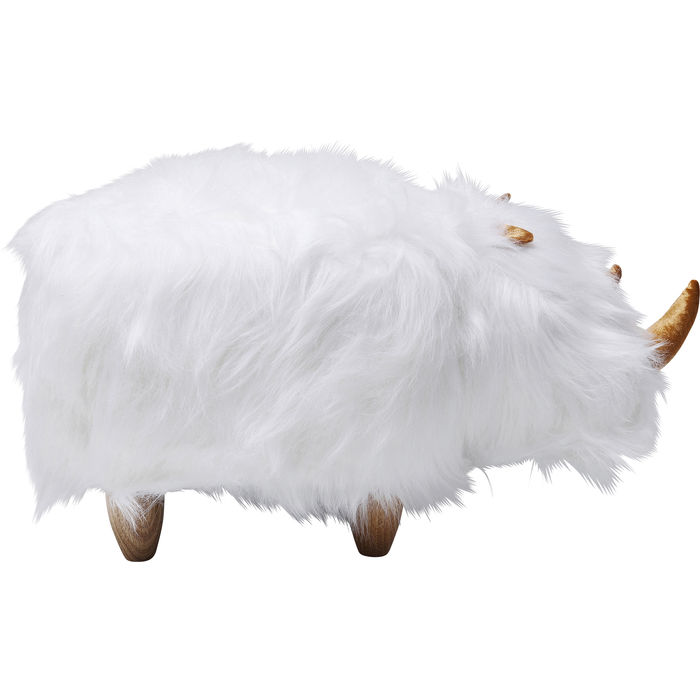 PUFF RINOCERONTE PELUDO BRANCO 