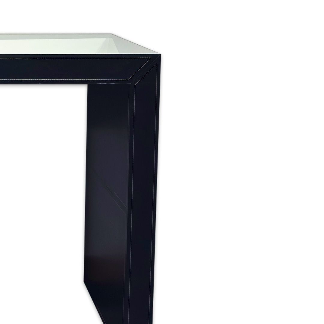 APARADOR ARGEL ESPELHO/COURO PRETO C/COSTURA  BRANCA MODALI DESIGN