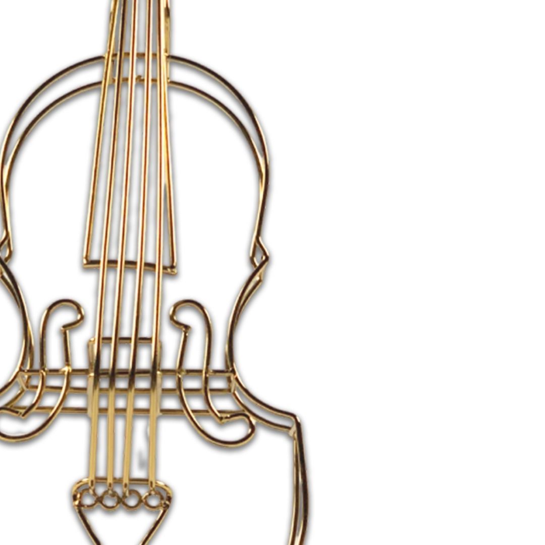 ESCULTURA VIOLINO NO PEDESTAL METAL DOURADO MODALI DESIGN