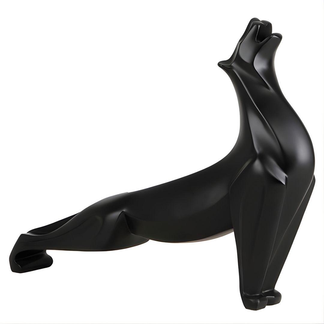 ESCULTURA JAGUAR GRANDE RESINA PRETO MODALI DESIGN