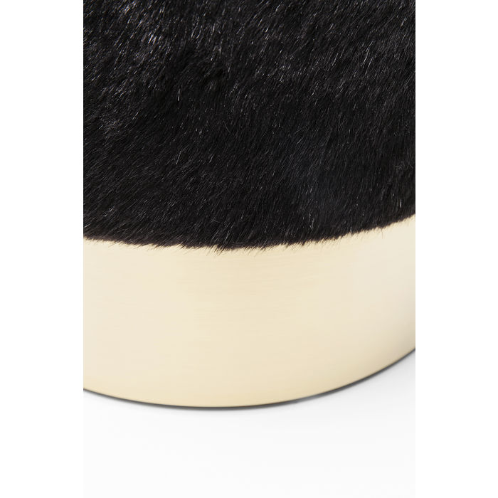 PUFF PRETO PELUDO COM BASE DOURADA 