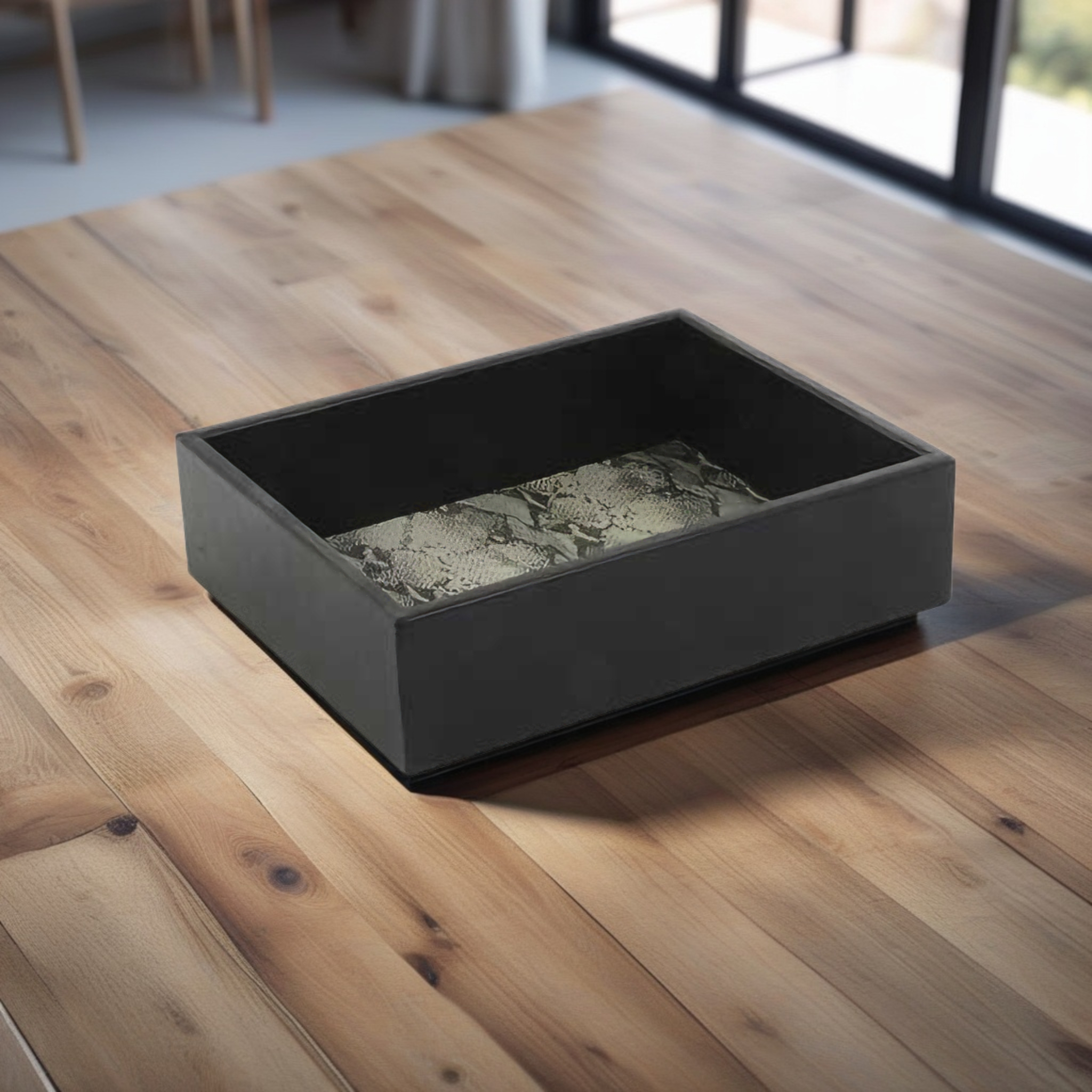 BANDEJA RETANGULAR COURO COBRA PRETA ESPELHADA MODALI DESIGN