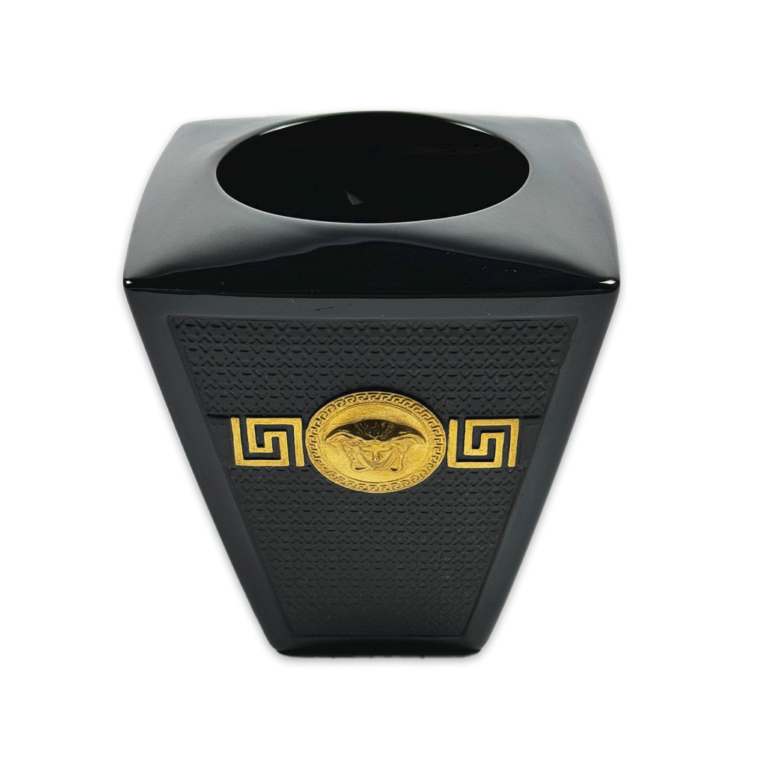 VASO VERSACE SIGNATURE PRETO/DOURADO PORCELANA