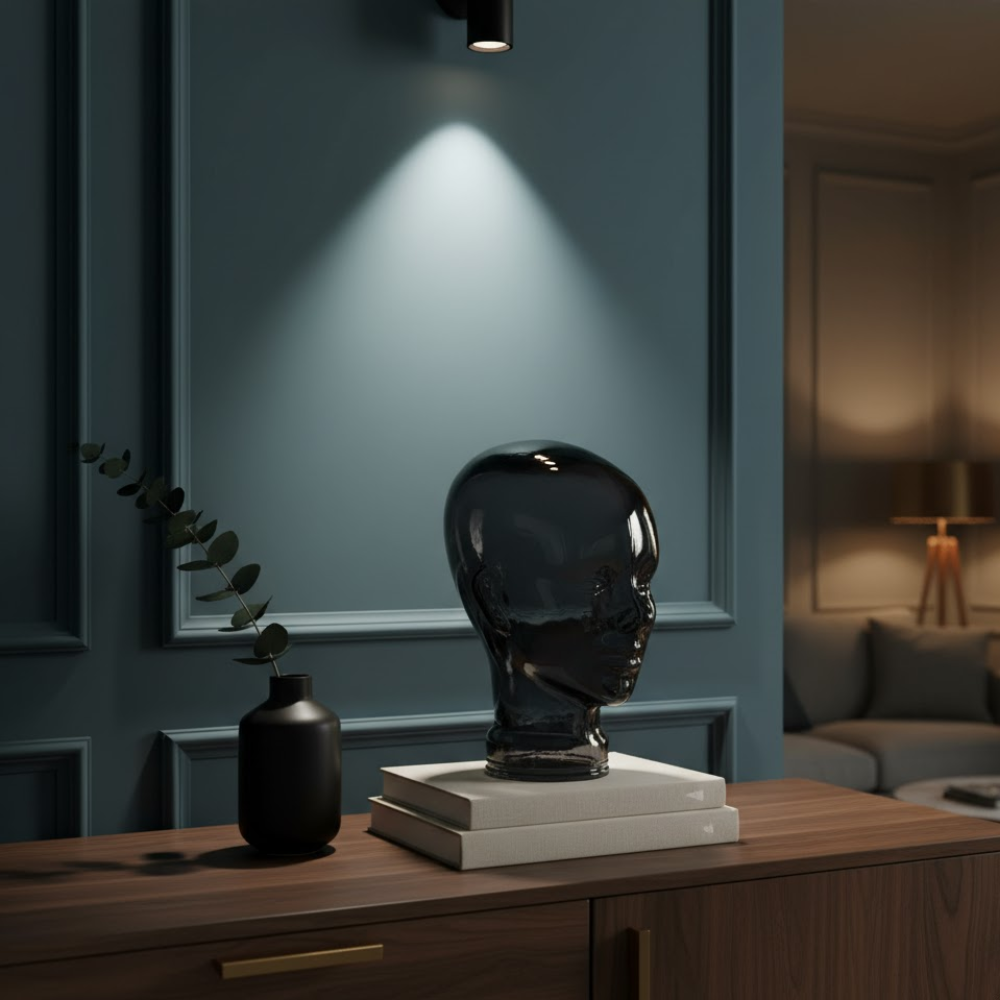 ESCULTURA CABECA VIDRO ROXO 