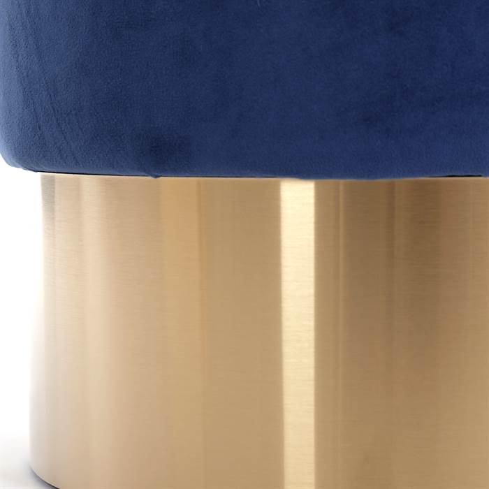 PUFF AZUL TECIDO SUEDE BASE DOURADA 
