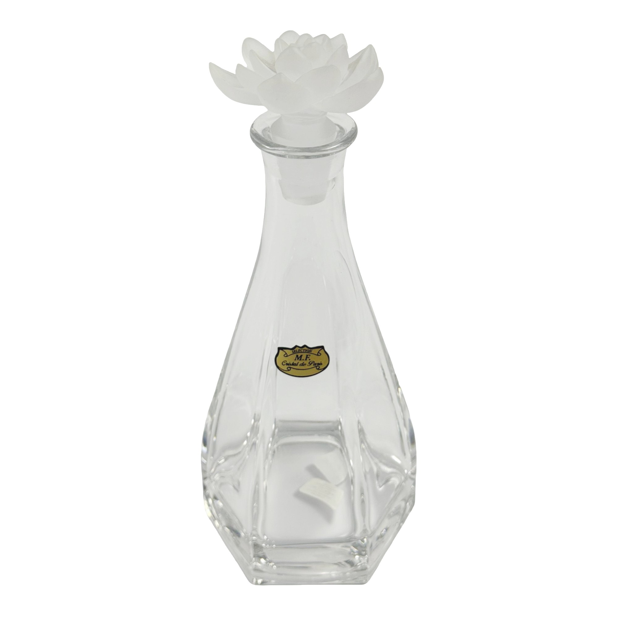 GARRAFA FLOR LOTUS CRISTAL TRANSPARENTE C/TAMPA BRANCA FOSCA 