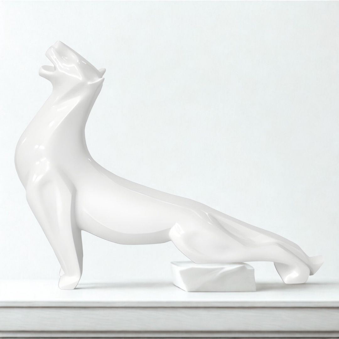 ESCULTURA NEW JAGUAR RESINA BRANCO MODALI DESIGN