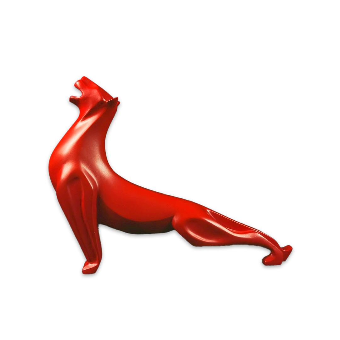 ESCULTURA NEW JAGUAR RESINA VERMELHO MODALI DESIGN