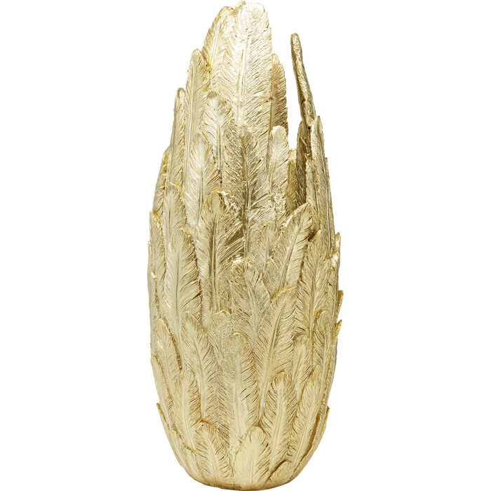 VASO CHÃO PENAS DOURADO EM RESINA