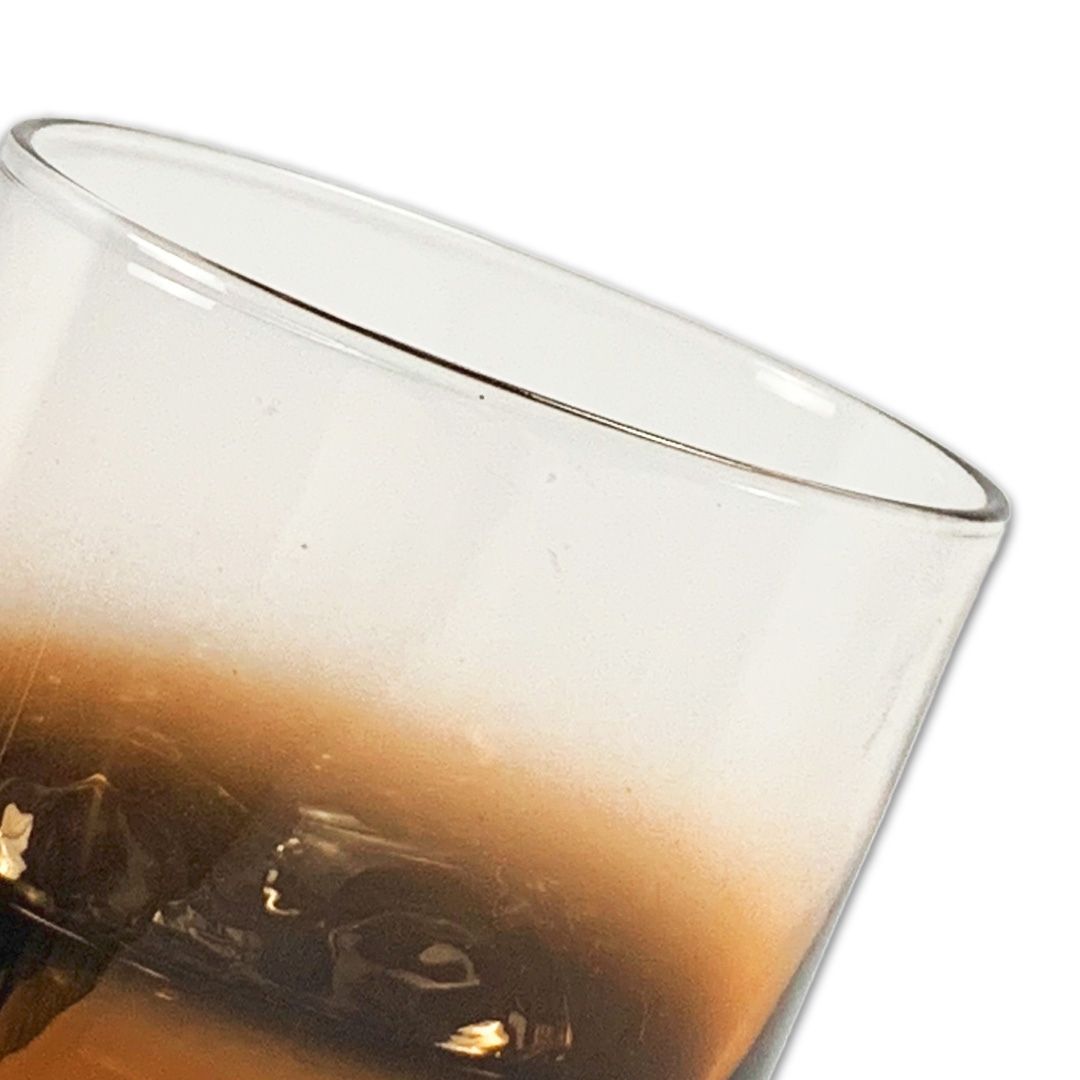 COPO WHISKY INCLINADO VIDRO TRANSPARENTE C/DETALHE COBRE MODALI DESIGN JOGO 6 PECAS