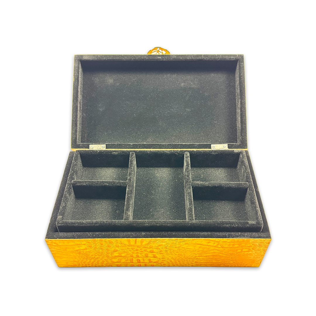 CAIXA RETANGULAR MADEIRA/COURO CROCO AMARELA MODALI DESIGN