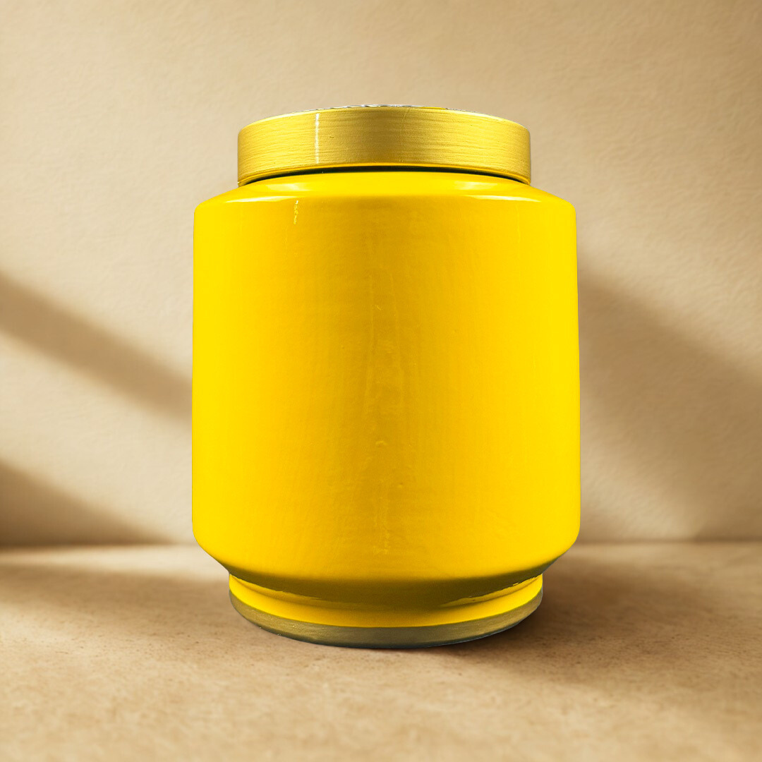 POTICHE ZEBRA AMARELO EM CERAMICA 