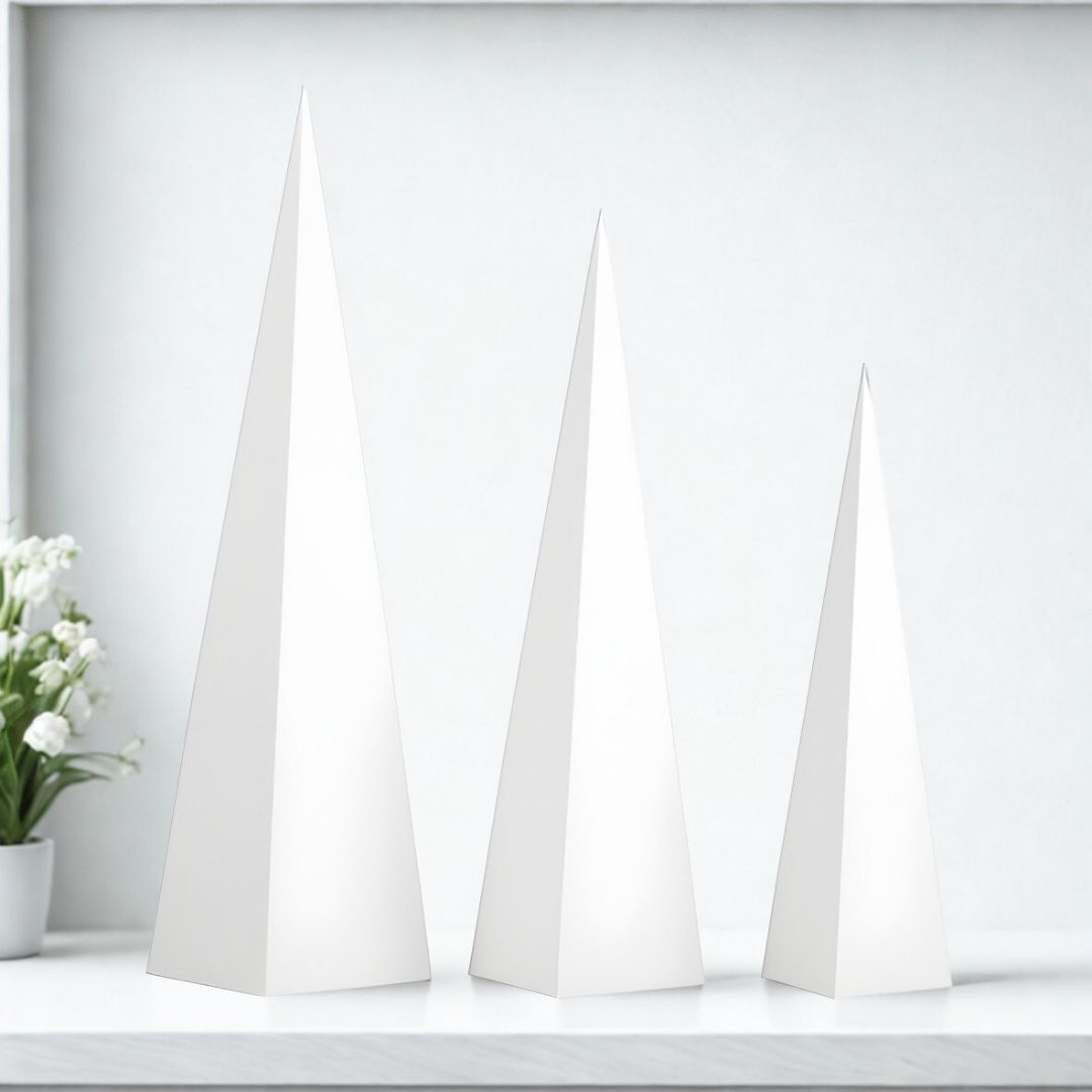 ESCULTURA OBELISCO RESINA BRANCO MODALI DESIGN JOGO 3 PEÇAS