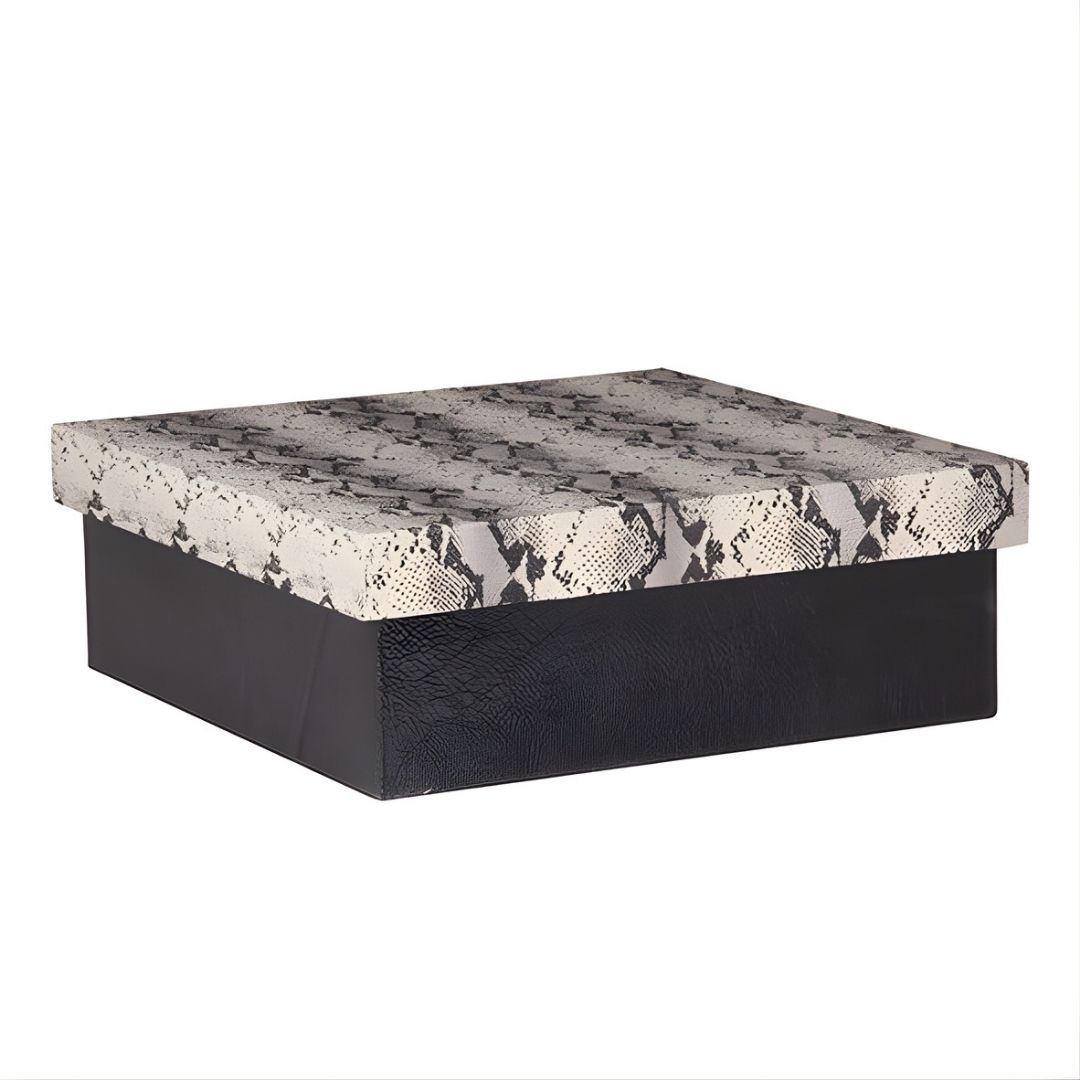 CAIXA QUADRADA GRANDE COURO COBRA PRETA MODALI DESIGN