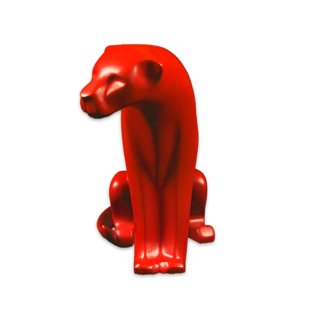 ESCULTURA NEW LEOPARDO RESINA VERMELHO MODALI DESIGN