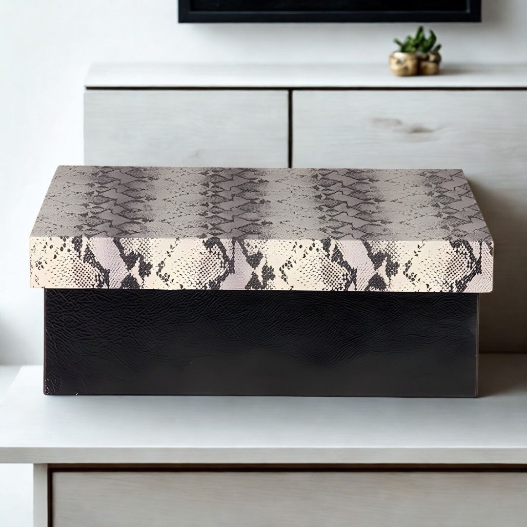 CAIXA QUADRADA GRANDE COURO COBRA PRETA MODALI DESIGN