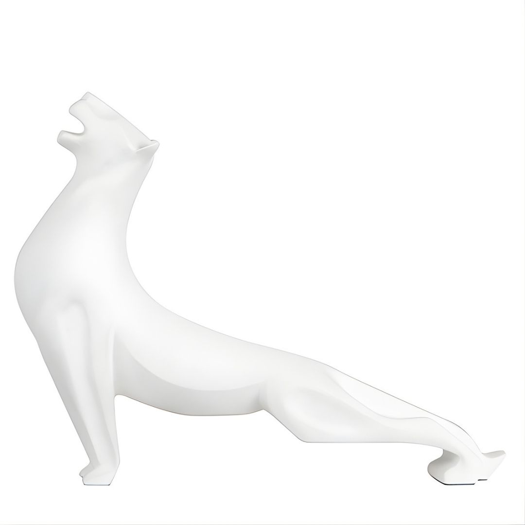 ESCULTURA JAGUAR GRANDE RESINA BRANCO MODALI DESIGN