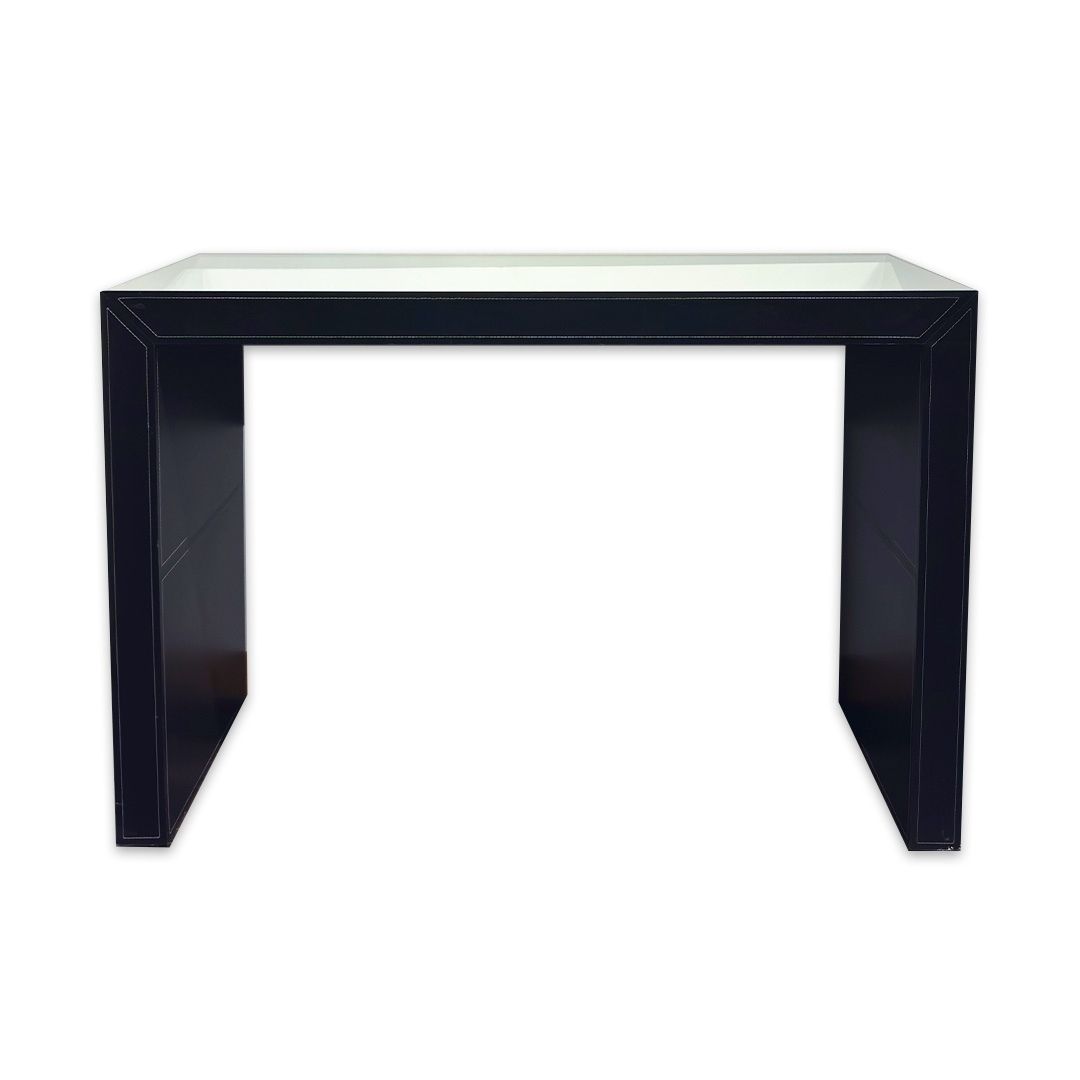 APARADOR ARGEL ESPELHO/COURO PRETO C/COSTURA BRANCA MODALI DESIGN