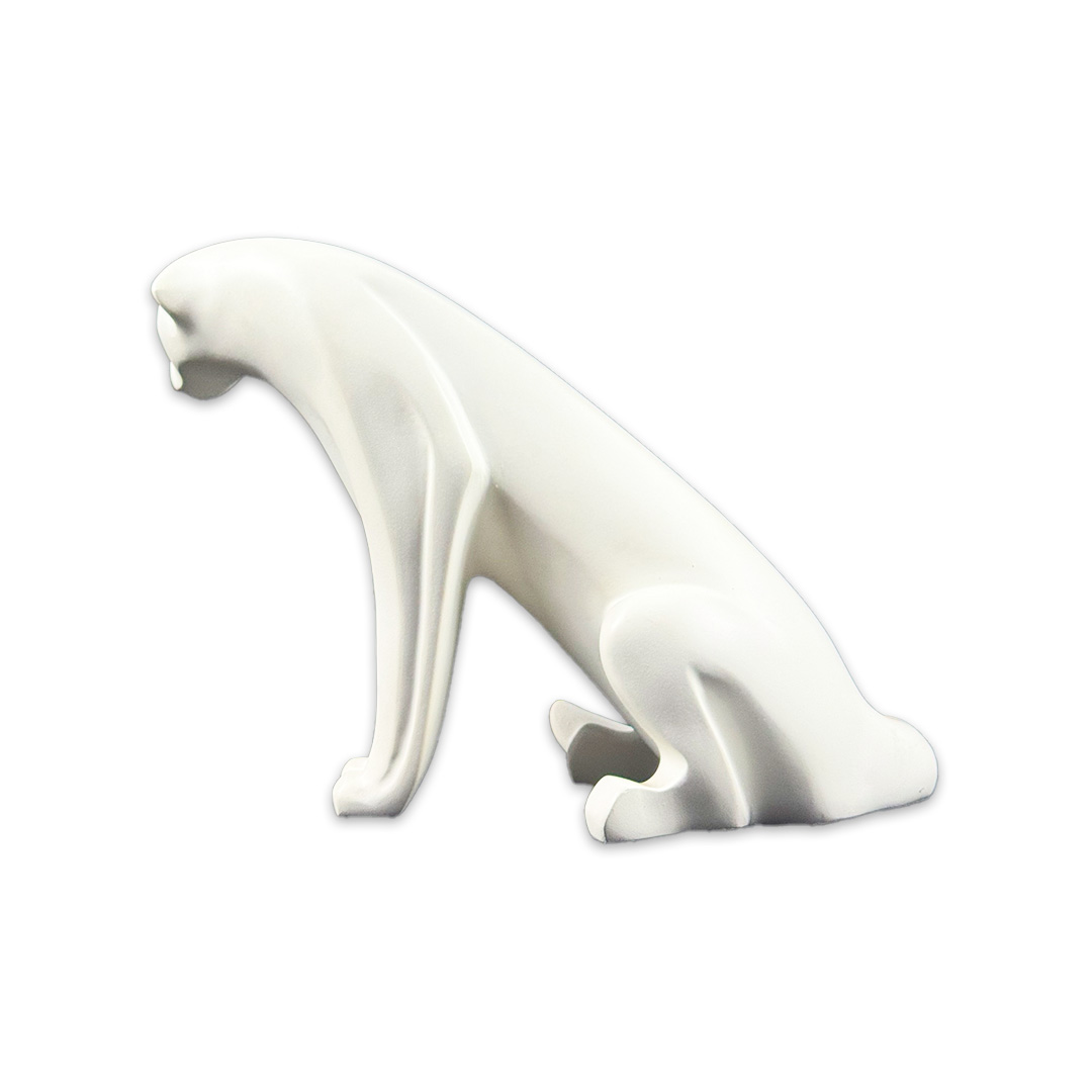 ESCULTURA NEW LEOPARDO RESINA BRANCO MODALI DESIGN