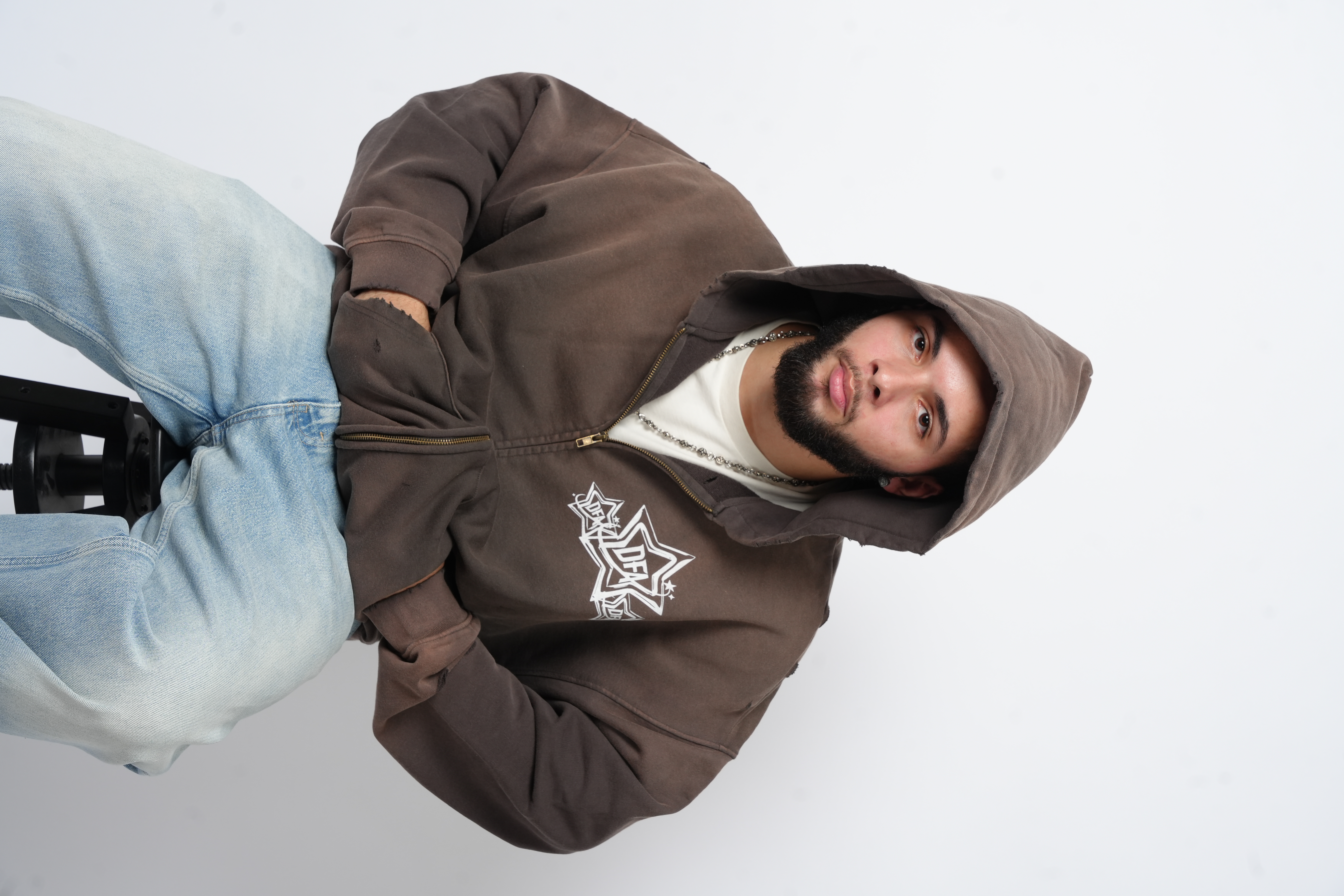 Distressed Zip-Up Hoodie