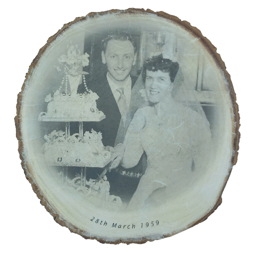 Log Slice featuring Black and White photo of Wedding Couple