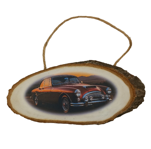 Log Slice with hanging jute featuring Vintage Car