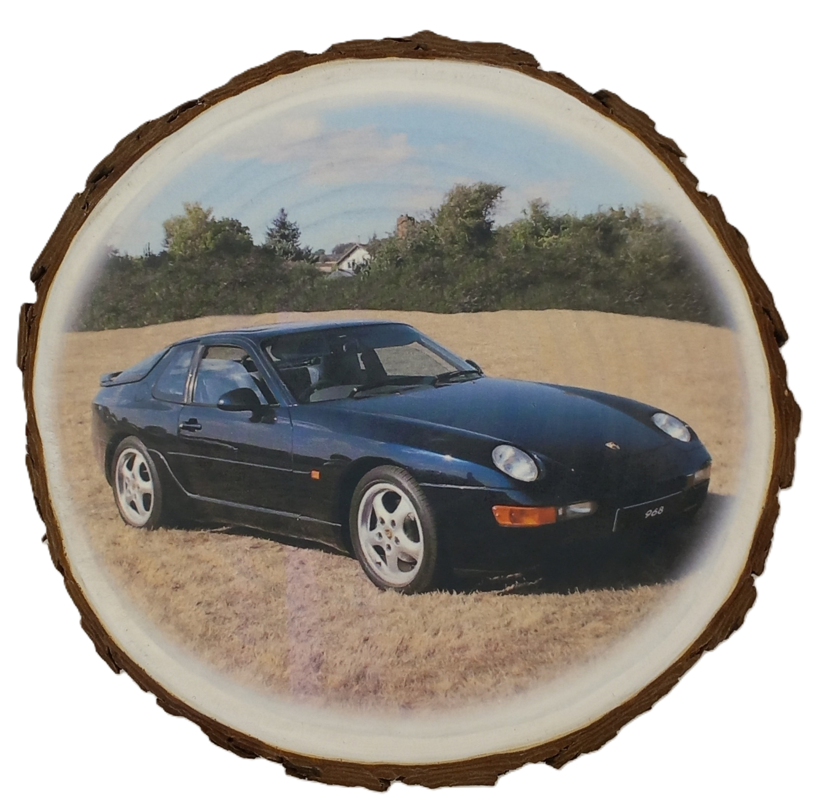 Log Slice featuring classic car
