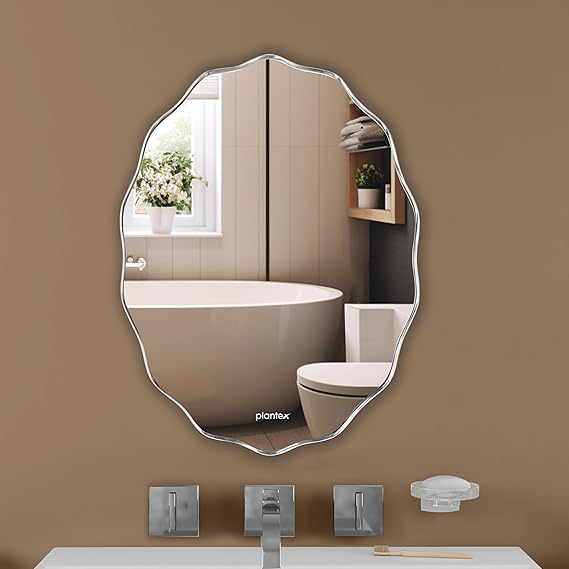 Plantex Frameless Oval Mirror for Wall/Mirror with Beveled Smooth Edges/Mirror for Bathroom/Dressing Room
