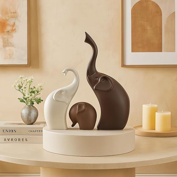 Home Décor Elephant Family Matte Finish Ceramic Figurines