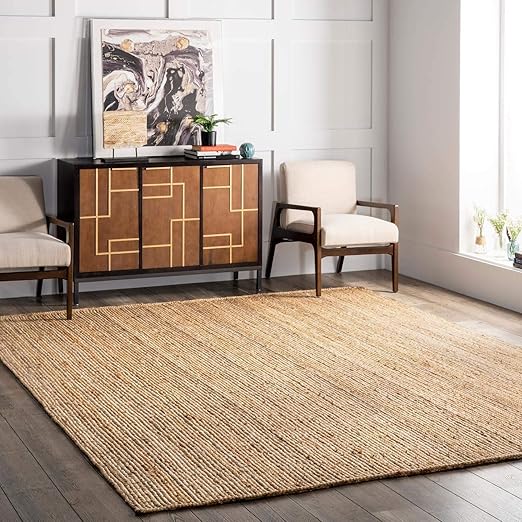 Jute Rectangular Rug Natural Fiber