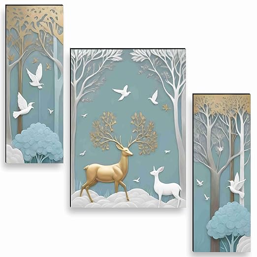 Deer and Birds Forest Wall Art Set